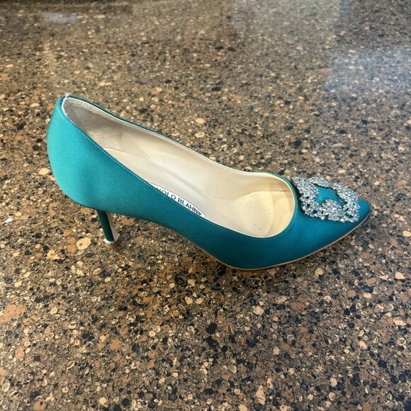 Manolo Blahnik Hangisi Pump Heels Green Size 8 - Picture 4 of 8